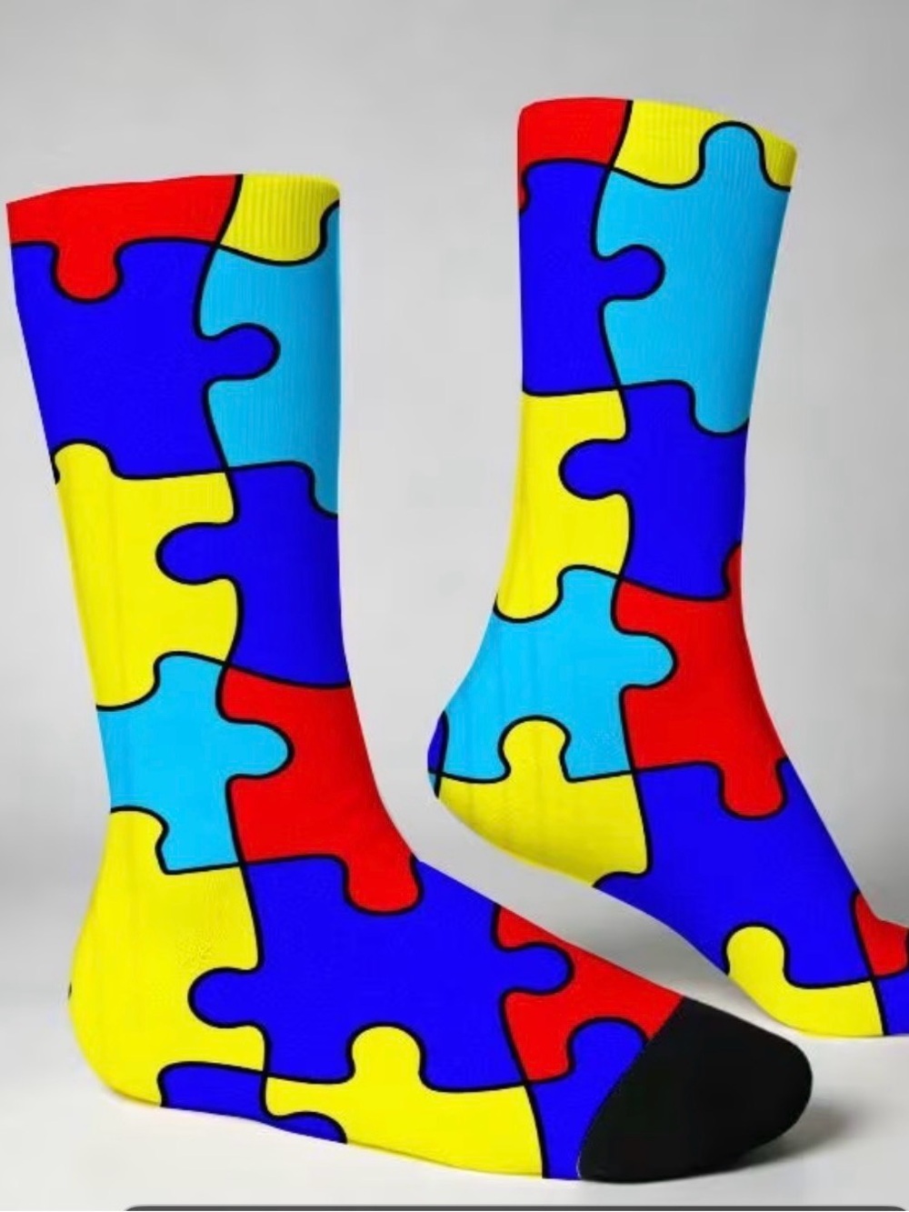 Promoting Austism awareness with these Colorful Puzzle Piece Crew Socks